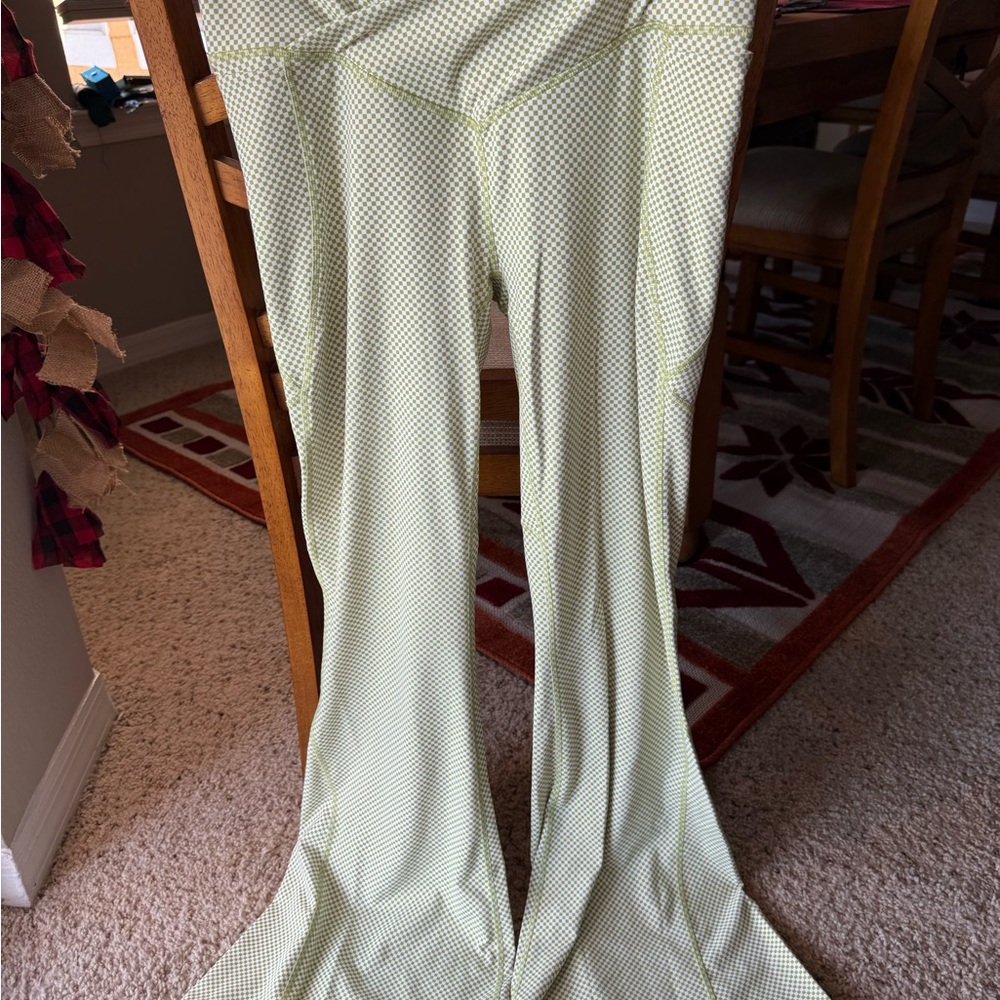 Fabletics Green Checkered Flare Pants